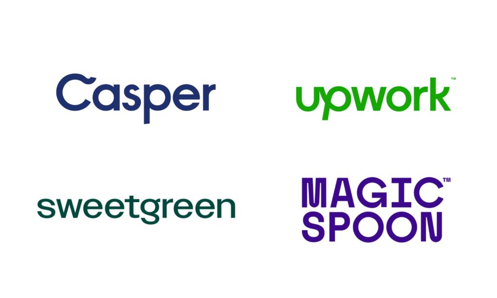 Friendly Sans Serifs 2022 Emerging Trends Logos BuzzShift casper sweetgreen upwork magic spoon