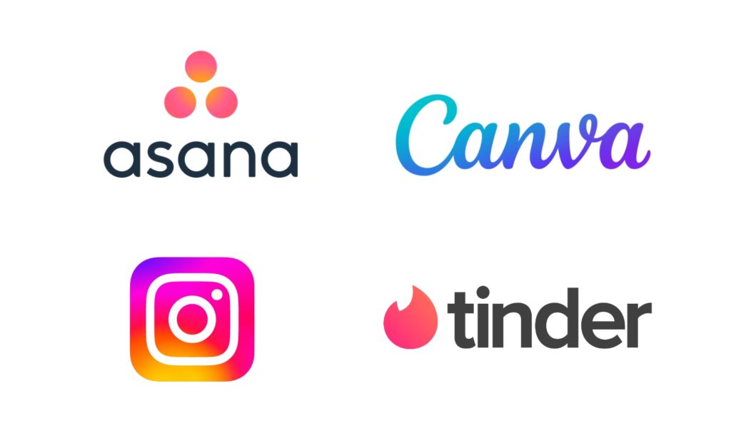Gradients 2022 Emerging Trends Logos BuzzShift asana canva instagram tinder